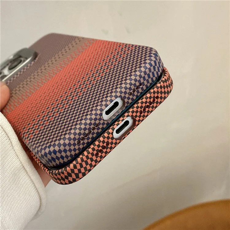 For iPhone 15 Pro Case Compatible with MagSafe PC Phone Back Cover Metal Lens Frame Kickstand - Sunset Grey