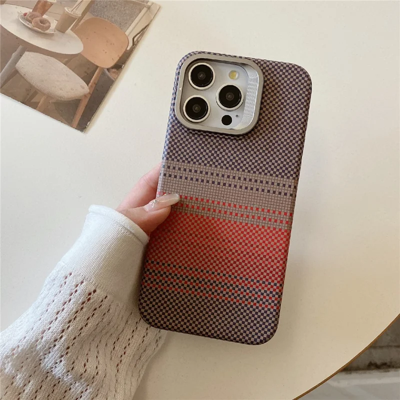 For iPhone 16 Pro Max Case Compatible with MagSafe PC Phone Back Cover Metal Lens Frame Kickstand - Sunset Grey