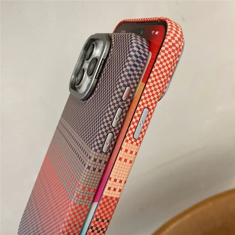 For iPhone 16 Pro Max Case Compatible with MagSafe PC Phone Back Cover Metal Lens Frame Kickstand - Sunset Orange