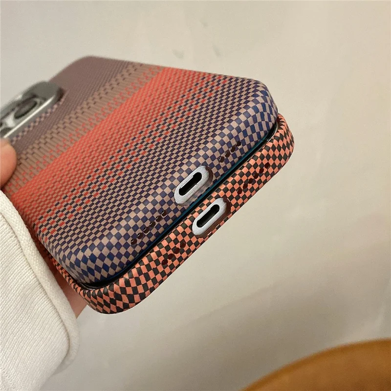 For iPhone 16 Pro Max Case Compatible with MagSafe PC Phone Back Cover Metal Lens Frame Kickstand - Sunset Orange