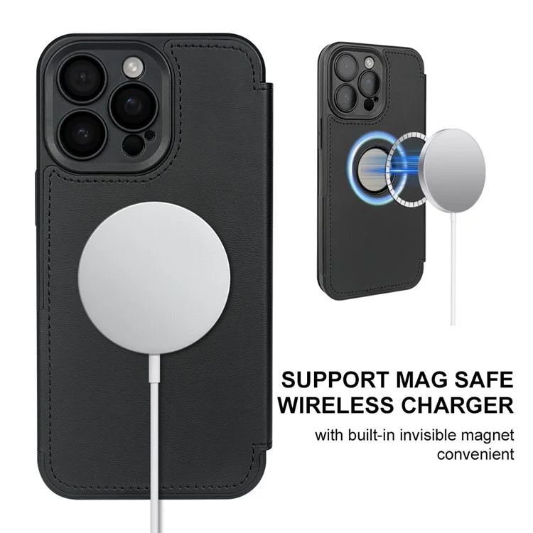Для iPhone 13 Pro Магнитный чехол RCS Экологичный чехол для телефона с подставкой и блокировкой RFID - Черный
