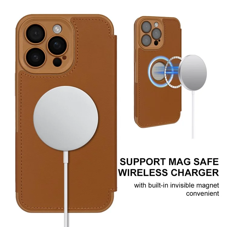 For iPhone 14 Pro Max Magnetic Case RCS Eco Friendly Phone Cover with RFID Blocking - Brown