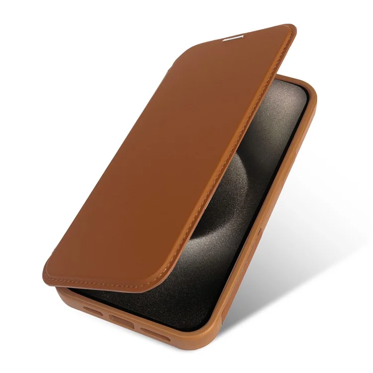 Étui magnétique écologique RCS avec support pour iPhone 15 Pro Max, bloquage RFID - Marron