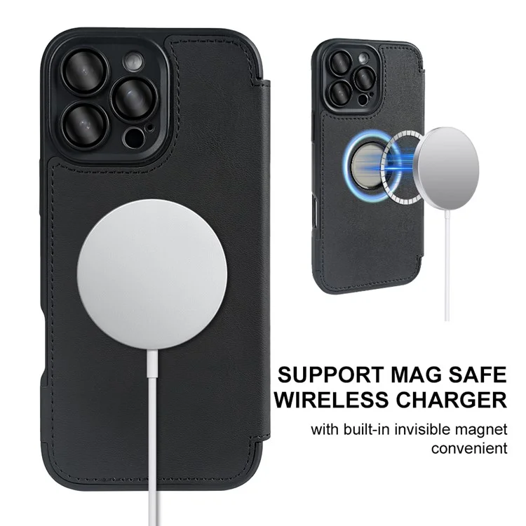 Для iPhone 16 Pro Магнитный чехол RCS экологически чистый чехол для телефона с подставкой для блокировки RFID - Черный