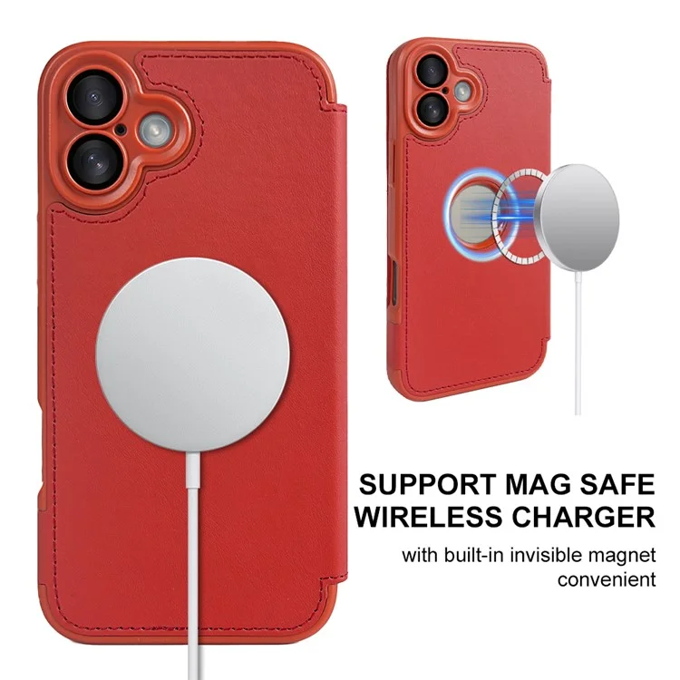 Für iPhone 16 Plus Magnetische Hülle RCS umweltfreundliche Handyhülle mit Ständer und RFID-Blocker - Rot