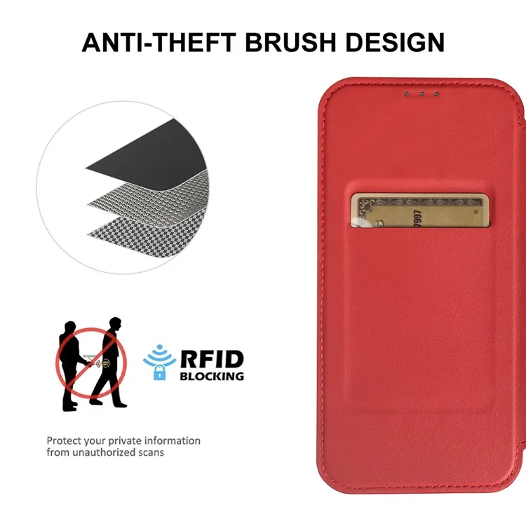 Capa magnética para iPhone 11, RCS, ecológica, com suporte, bloqueio RFID - Vermelha