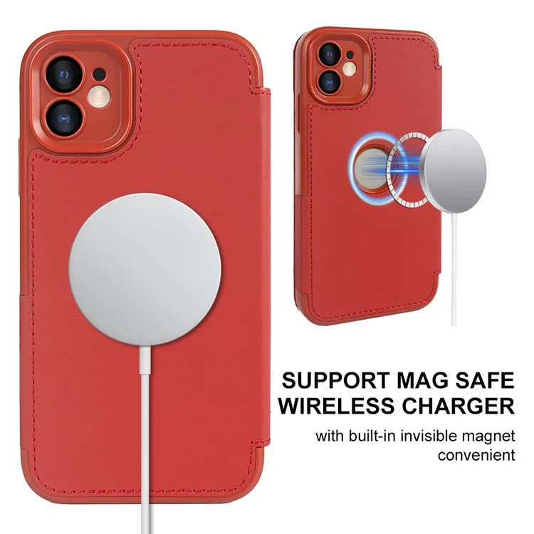 Capa magnética para iPhone 11, RCS, ecológica, com suporte, bloqueio RFID - Vermelha