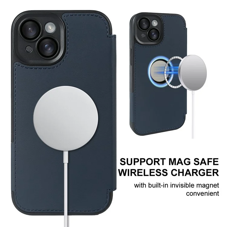 Capa magnética para iPhone 14 RCS, ecológica, com suporte, bloqueio RFID - Azul