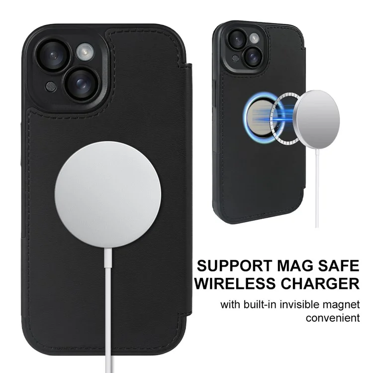Für iPhone 15 Magnetische Hülle RCS Umweltfreundliche Handyhülle mit Ständer RFID-Blockierung - Schwarz