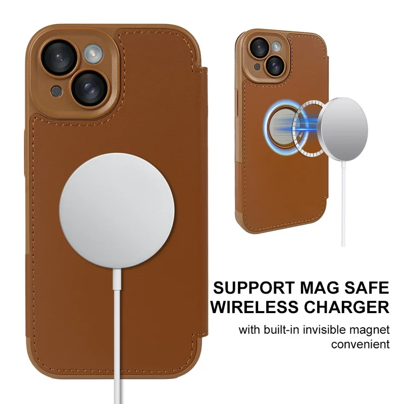 For iPhone 15 Magnetic Case RCS Eco Friendly Phone Cover with RFID Blocking - Brown