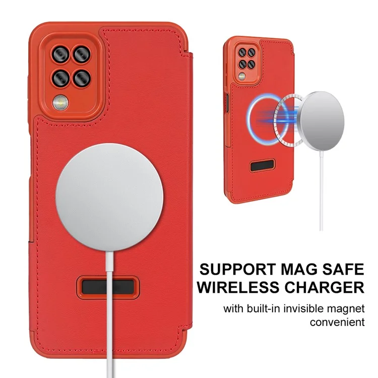 Capa magnética para Samsung Galaxy A12 RCS, amiga do meio ambiente, com suporte, bloqueio RFID - Vermelha