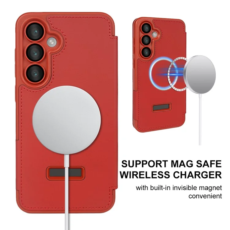 Capa magnética ecológica RCS para Samsung Galaxy S24 FE com suporte e bloqueio RFID - Vermelho