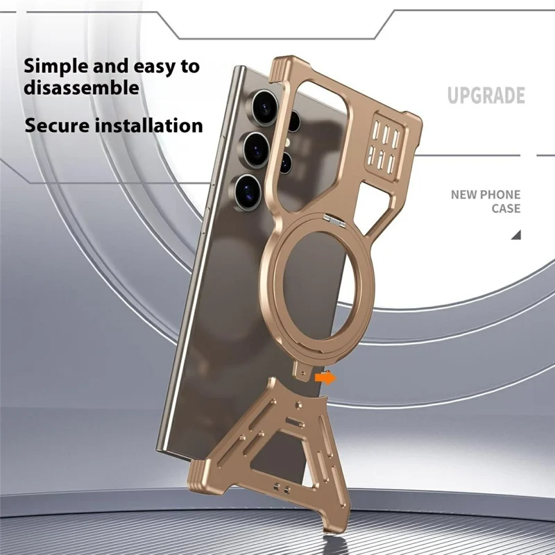 For Samsung Galaxy S22 Ultra 5G Bumper Case Compatible with MagSafe Kickstand Phone Back Cover Heat Dissipation - Desert Gold