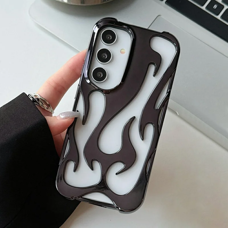 Voor Samsung Galaxy S25+ Hoesje Holle Vlam Design Gegalvaniseerd TPU Telefoonhoesje - Zwart