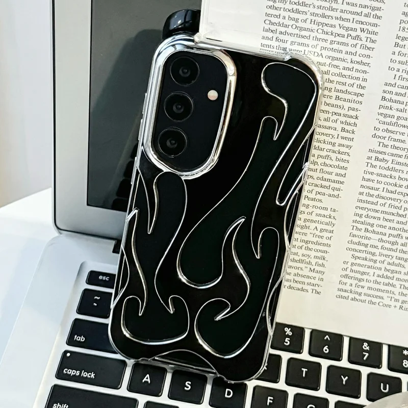 Voor Samsung Galaxy S25+ Hoesje Holle Vlam Design Gegalvaniseerd TPU Telefoonhoesje - Zwart