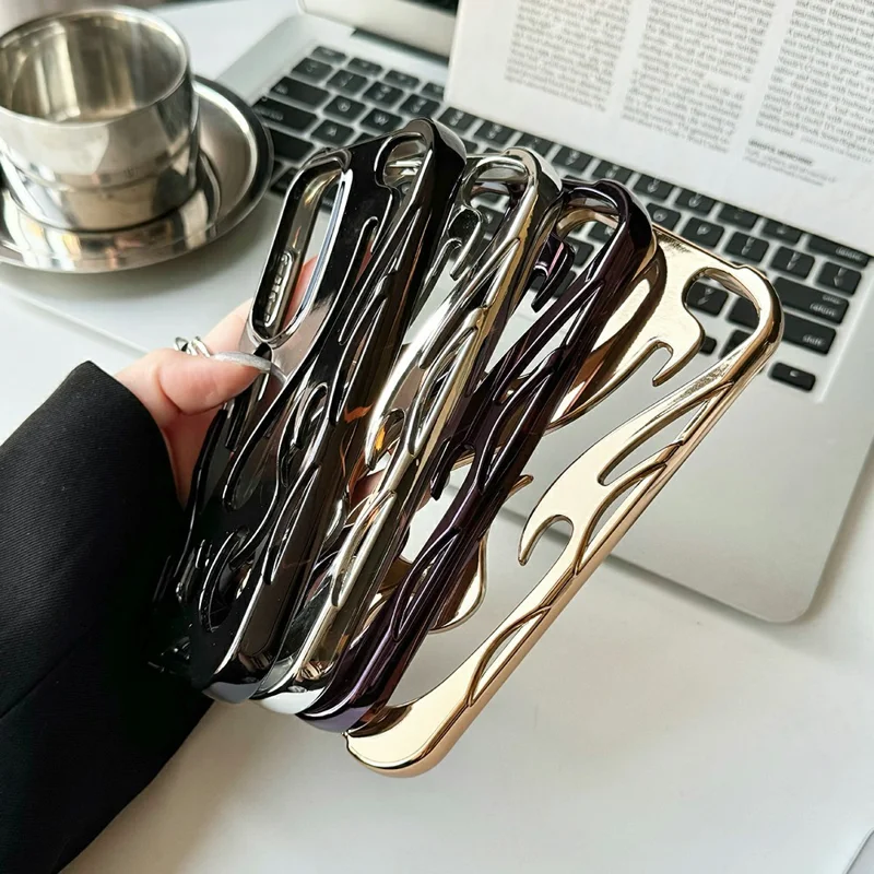 Voor Samsung Galaxy S25+ Hoesje Holle Vlam Design Gegalvaniseerd TPU Telefoonhoesje - Zwart