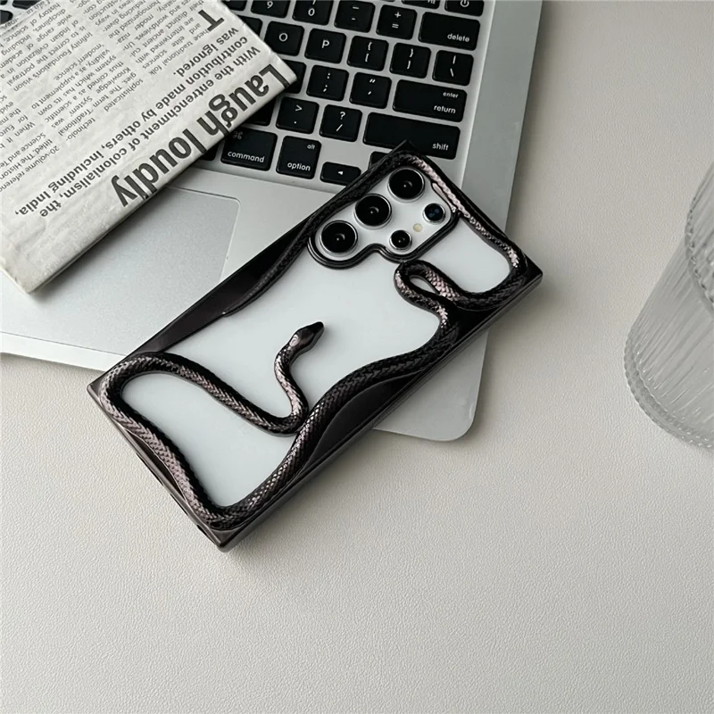 For Samsung Galaxy S24 Ultra Bumper Case Hollow Snake Design TPU Phone Cover - Electroplated Black