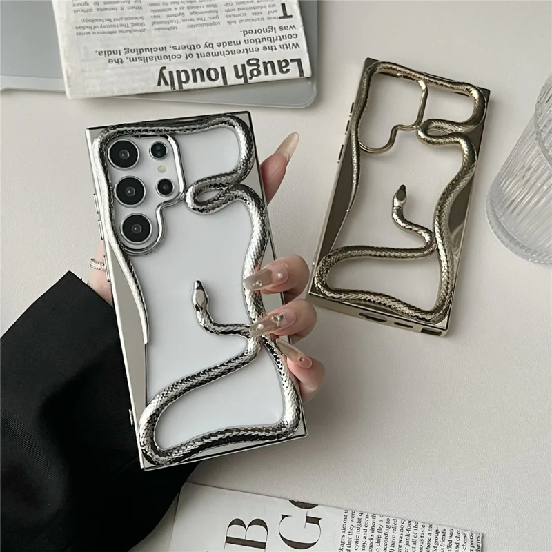 For Samsung Galaxy S24 Ultra Bumper Case Hollow Snake Design TPU Phone Cover - Electroplated Black