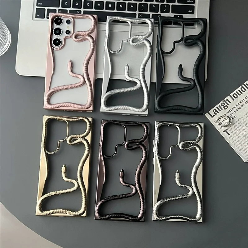 For Samsung Galaxy S24 Ultra Bumper Case Hollow Snake Design TPU Phone Cover - Electroplated Black
