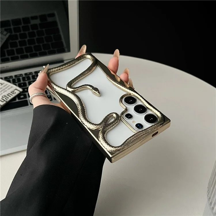 For Samsung Galaxy S22 Ultra 5G Bumper Case Hollow Snake Design TPU Phone Cover - Electroplated Gold