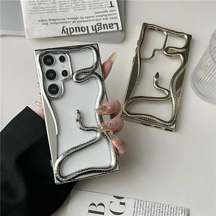 For Samsung Galaxy S22 Ultra 5G Bumper Case Hollow Snake Design TPU Phone Cover - Electroplated Gold