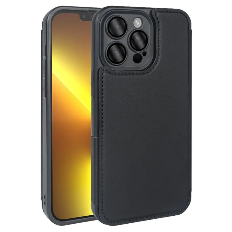 Для iPhone 13 Pro Магнитный чехол RCS Экологичный флипкейс с подставкой RFID-блокировкой - Чёрный