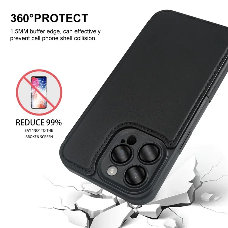 Для iPhone 13 Pro Магнитный чехол RCS Экологичный флипкейс с подставкой RFID-блокировкой - Чёрный