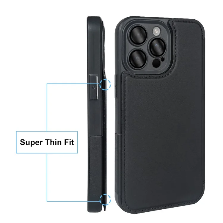 Для iPhone 13 Pro Магнитный чехол RCS Экологичный флипкейс с подставкой RFID-блокировкой - Чёрный