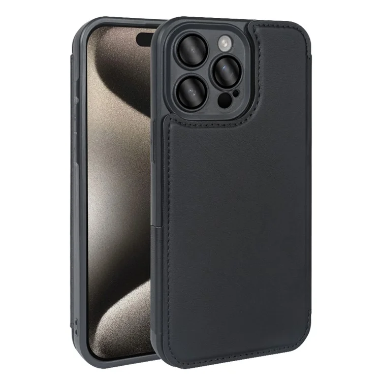 For iPhone 15 Pro Magnetic Case RCS Eco Friendly Flip Phone Cover with Kickstand RFID Blocking - Black