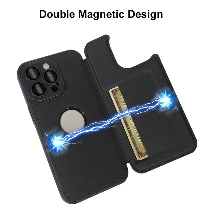 For iPhone 15 Pro Magnetic Case RCS Eco Friendly Flip Phone Cover with Kickstand RFID Blocking - Black