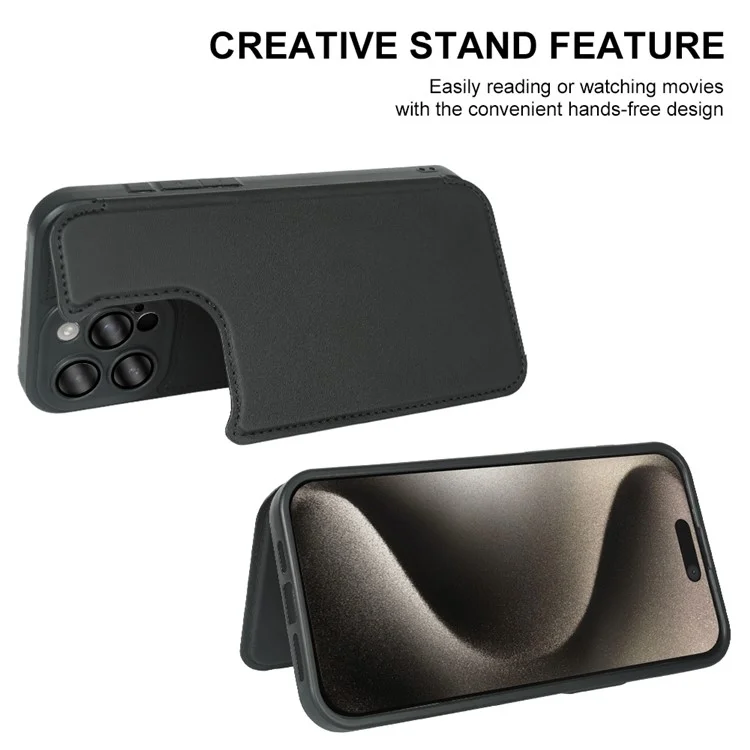 For iPhone 15 Pro Magnetic Case RCS Eco Friendly Flip Phone Cover with Kickstand RFID Blocking - Black