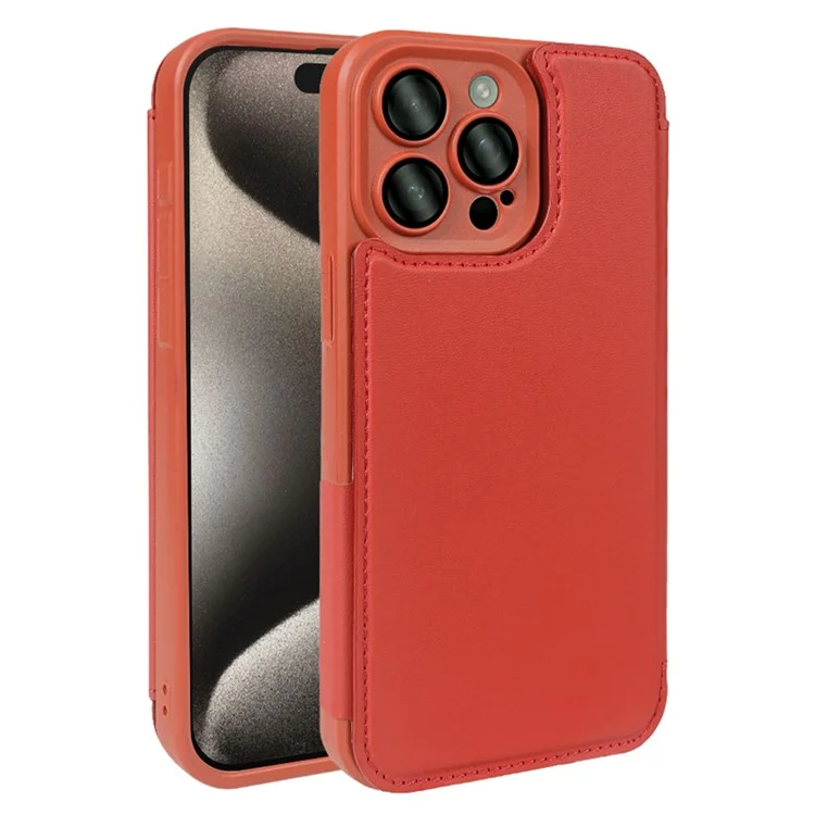 Capa magnética para iPhone 15 Pro Eco Friendly Flip Phone Cover com suporte RFID Blocking - Vermelho