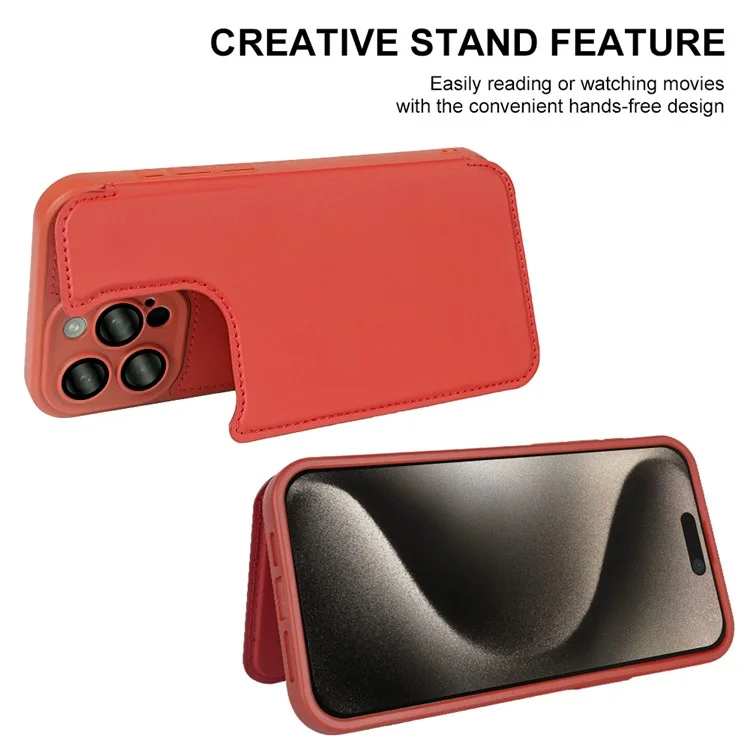 Capa magnética para iPhone 15 Pro Eco Friendly Flip Phone Cover com suporte RFID Blocking - Vermelho