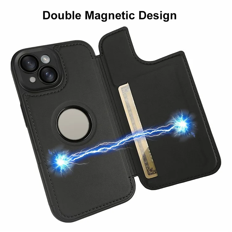For iPhone 15 Magnetic Case RCS Eco Friendly Flip Phone Cover with Kickstand RFID Blocking - Black