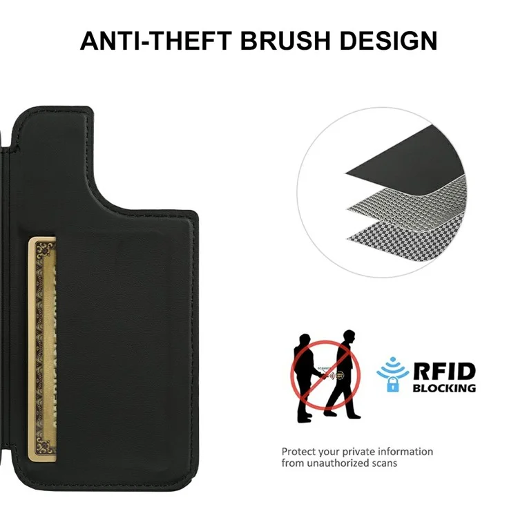 For iPhone 15 Magnetic Case RCS Eco Friendly Flip Phone Cover with Kickstand RFID Blocking - Black