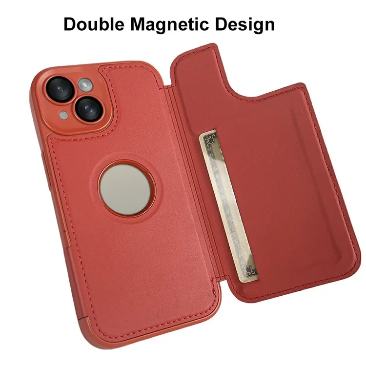 For iPhone 15 Magnetic Case RCS Eco Friendly Flip Phone Cover with Kickstand RFID Blocking - Red