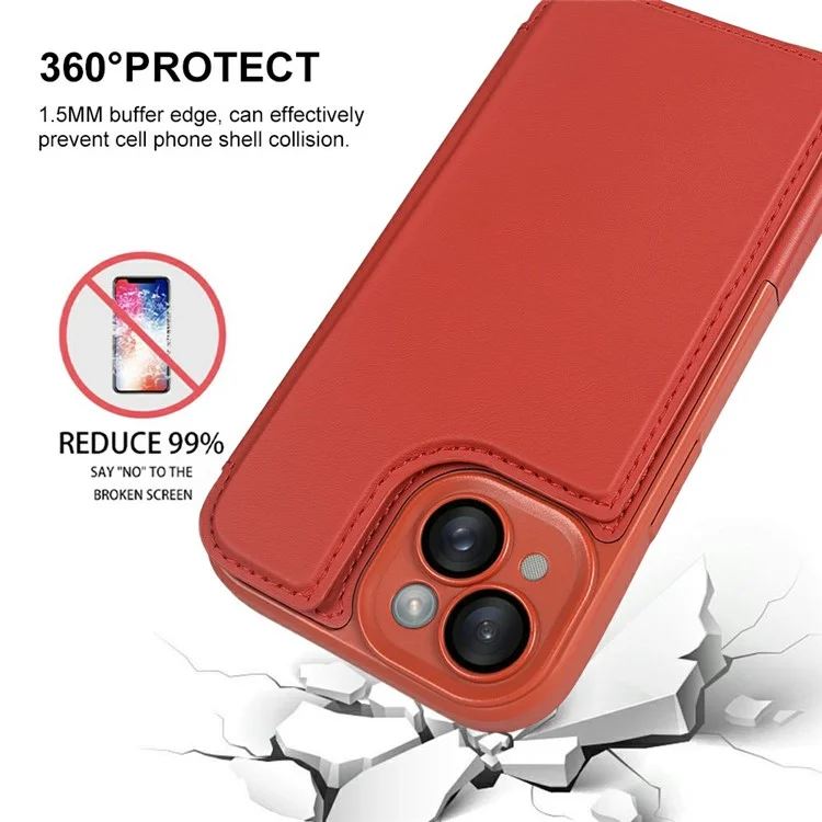 For iPhone 15 Magnetic Case RCS Eco Friendly Flip Phone Cover with Kickstand RFID Blocking - Red