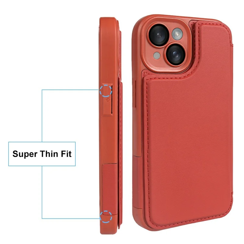 For iPhone 15 Magnetic Case RCS Eco Friendly Flip Phone Cover with Kickstand RFID Blocking - Red