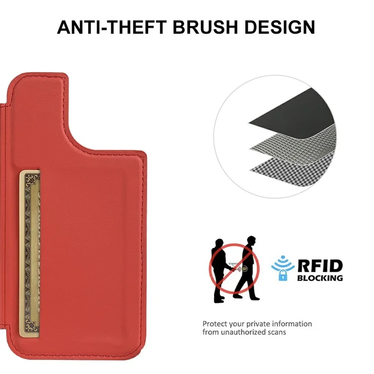 For iPhone 15 Magnetic Case RCS Eco Friendly Flip Phone Cover with Kickstand RFID Blocking - Red