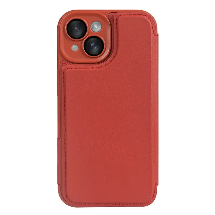 For iPhone 15 Magnetic Case RCS Eco Friendly Flip Phone Cover with Kickstand RFID Blocking - Red
