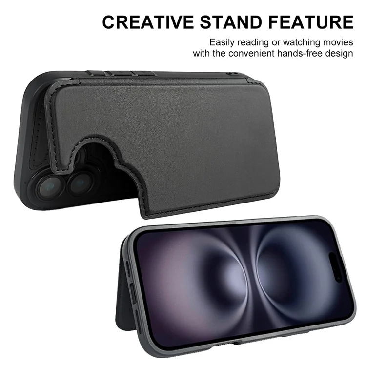 For iPhone 16 Magnetic Case RCS Eco Friendly Flip Phone Cover with Kickstand RFID Blocking - Black