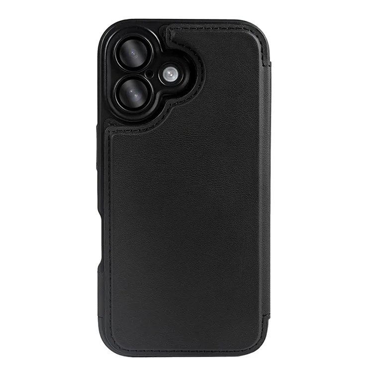 For iPhone 16 Magnetic Case RCS Eco Friendly Flip Phone Cover with Kickstand RFID Blocking - Black