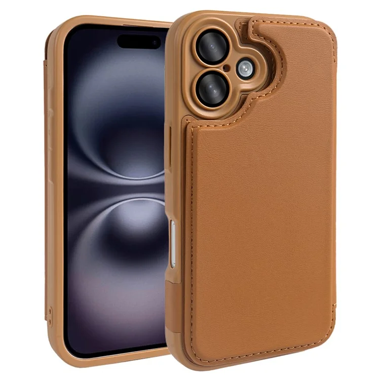 For iPhone 16 Magnetic Case RCS Eco Friendly Flip Phone Cover with Kickstand RFID Blocking - Brown
