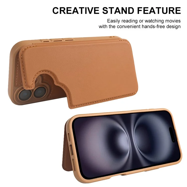 For iPhone 16 Magnetic Case RCS Eco Friendly Flip Phone Cover with Kickstand RFID Blocking - Brown