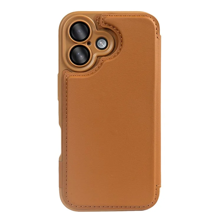For iPhone 16 Magnetic Case RCS Eco Friendly Flip Phone Cover with Kickstand RFID Blocking - Brown