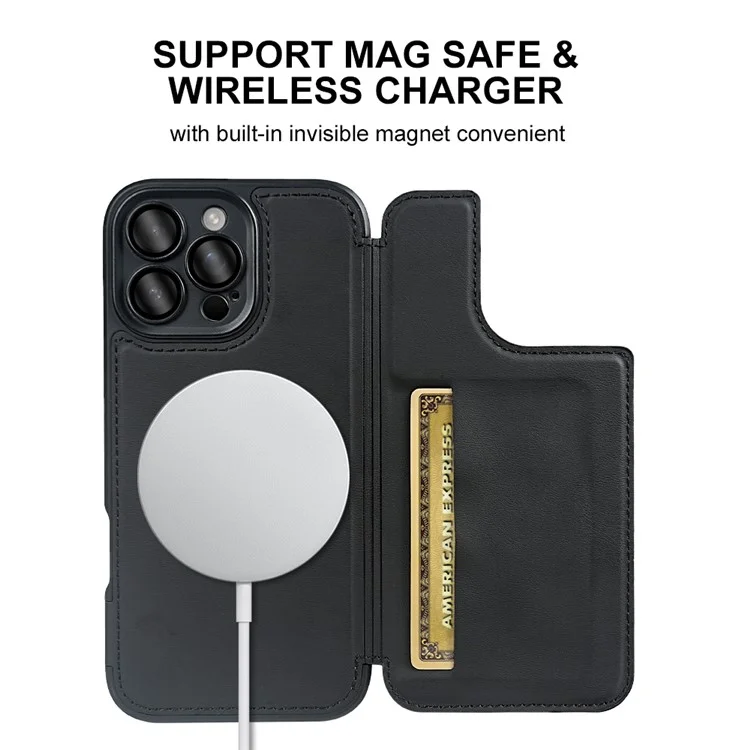 Магнитный чехол для iPhone 16 Pro Max RCS Экологичный флип-чехол для телефона с подставкой RFID Blocking - Черный