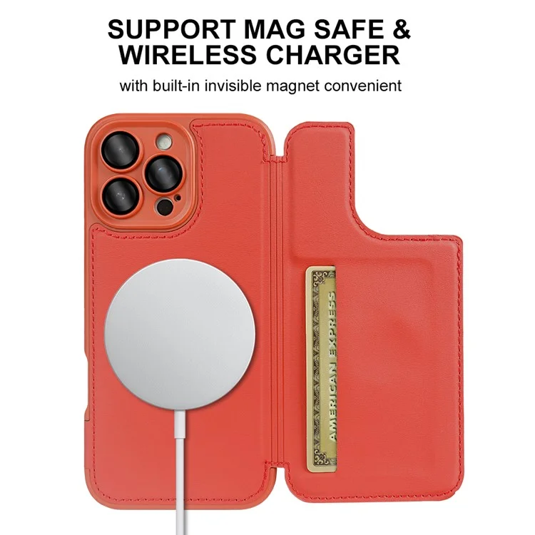 Für iPhone 16 Pro Max magnetische Hülle RCS umweltfreundliche Flip-Handyhülle mit Ständer RFID-Blockierung - Rot