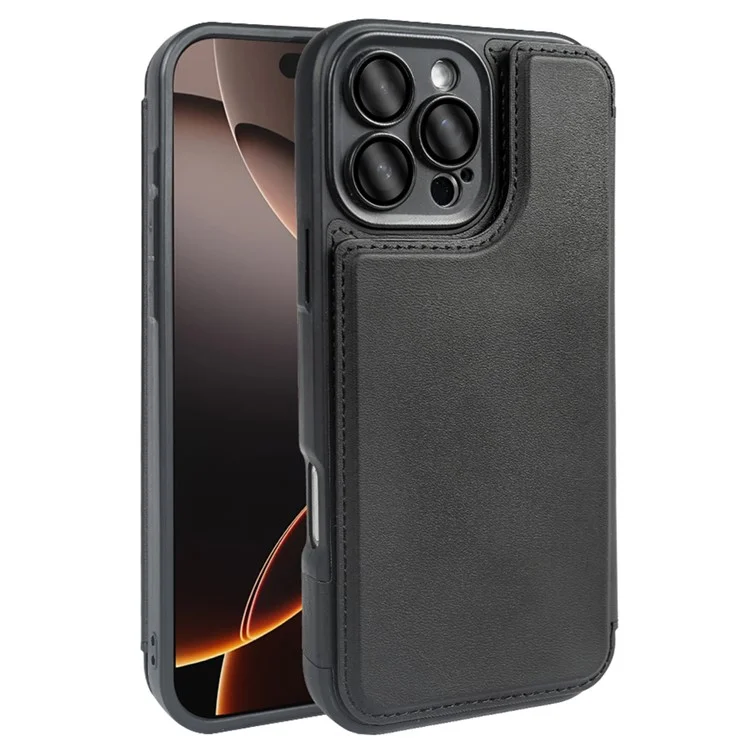 Für iPhone 16 Pro magnetische Hülle RCS umweltfreundliche Flip-Handy-Abdeckung mit Ständer RFID-Blockierung - Schwarz