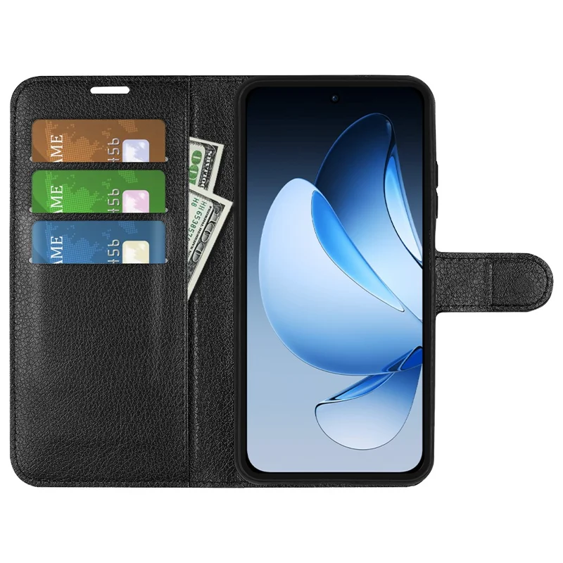 Für Oppo Reno13 5G (Global) Hülle Litchi-Textur stoßfeste Leder-Brieftasche Handyhülle - Schwarz