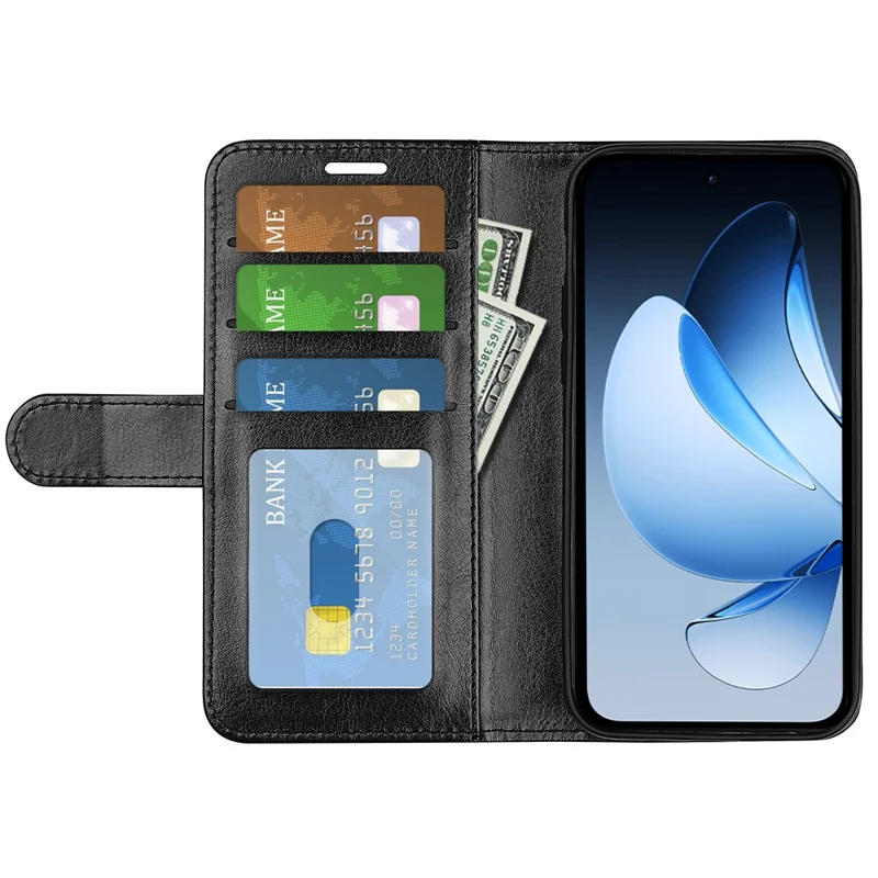 For Oppo Reno13 5G (Global) Wallet Case Crazy Horse Texture Stand Leather Phone Cover - Black